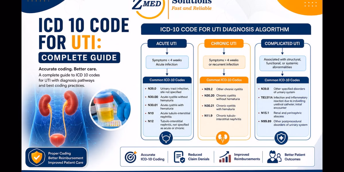 ICD 10 code for UTI diagnosis algorithm showing acute, chronic, and complicated pathways