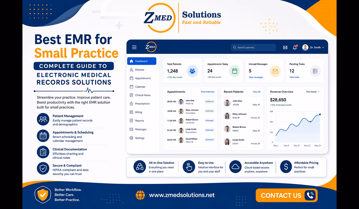 Modern electronic health records software dashboard showing patient management features