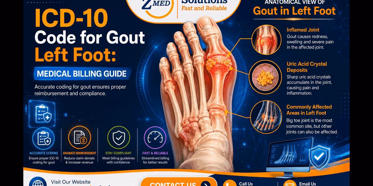 ICD-10 Code for Gout Left Foot Medical Billing Guide (1) (1) Illustration displaying monosodium urate crystal deposits in left foot gout