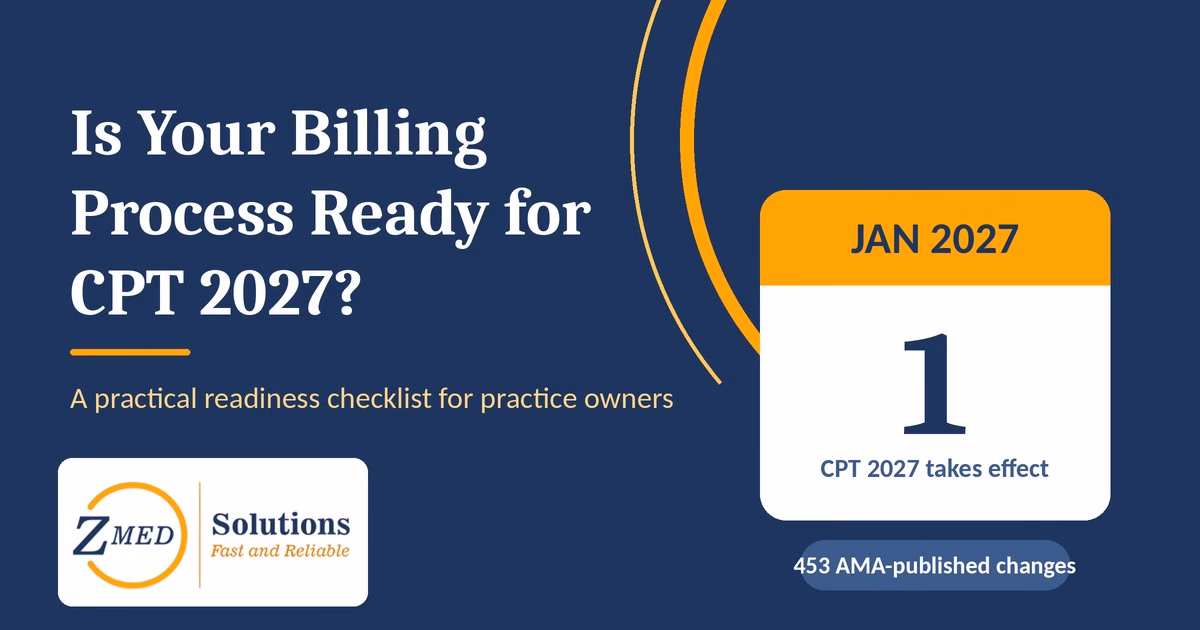 Calendar graphic for January 2027 asking: is your billing process ready for CPT 2027