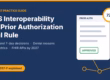 CMS interoperability and prior authorization final rule guide graphic with a 72-hour prior authorization clock